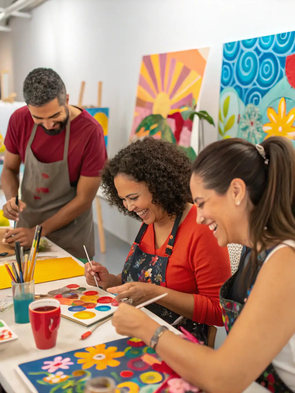 A diverse group of adults attending a cultural workshop, learning traditional crafts or skills, emphasizing community engagement and cultural preservation.